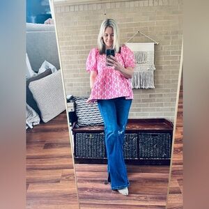 entro Pink Floral Puff-Sleeve Blouse